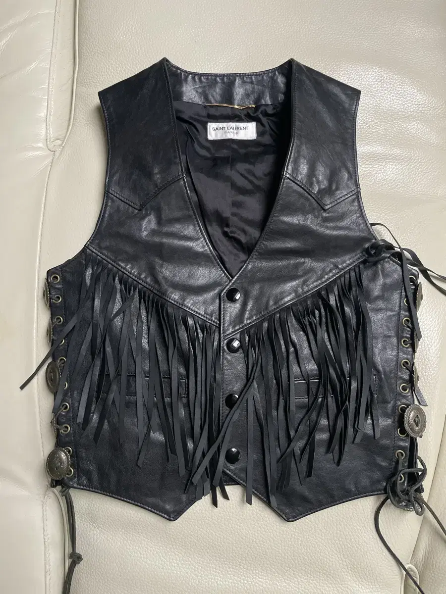 정품 Saint Laurent Fringe Leather Vest 생로랑